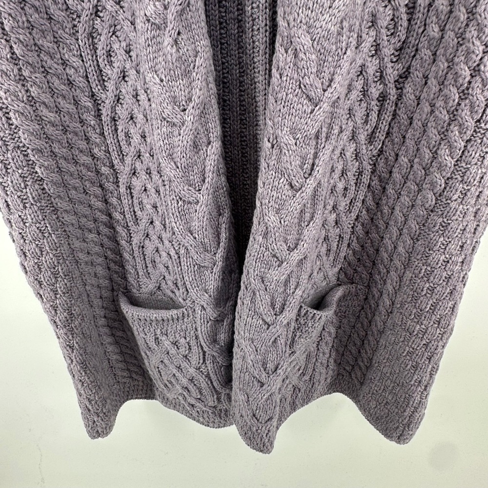 Kilronan Knitwear Merino Wool Cable Knit Vest Purple Ireland Made Shawl Collar - Picture 7 of 13